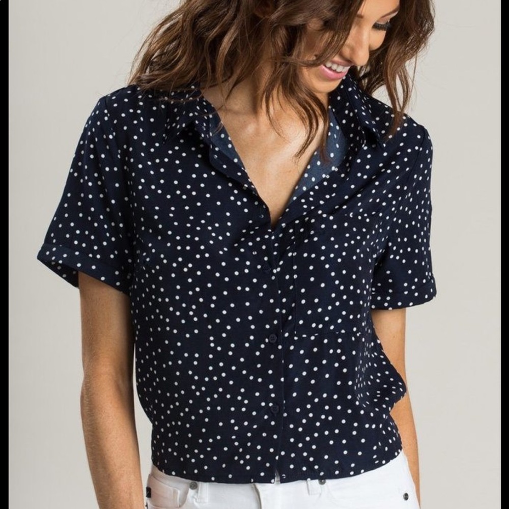 Mod Ref cropped black polka dot top